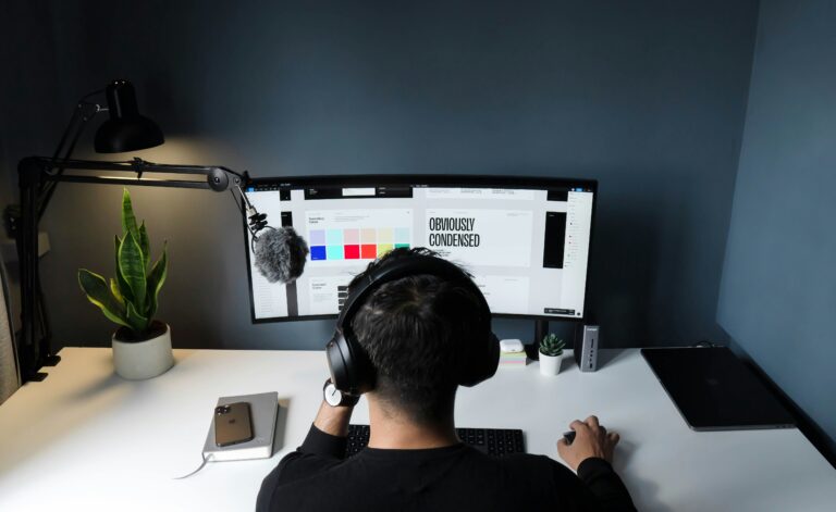 man sitting at computer